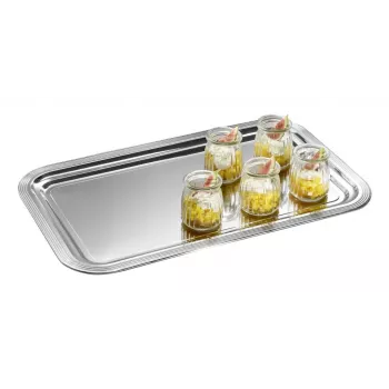 APS CLASSIC Travessa retangular 530x325 mm prateada niquelada cromada brilhante com linhas