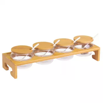 Conjunto de servir WESTMARK Marmeladenbar Tapas + Friends, tábua de madeira de acácia, 3 taças de vidro, 3 colheres de aço inoxidável 69902260