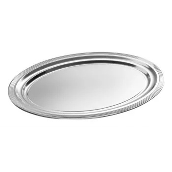 Travessa de servir retangular APS CLASSIC 460x340mm prateada niquelada e cromada metal com linhas