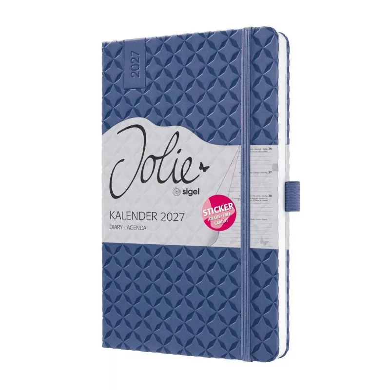 SIGEL Jolie 2027 Agenda A5 azul índigo, calendário semanal, encadernação cosida, capa soft-touch 7J101