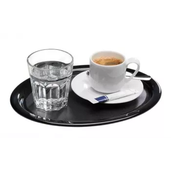APS KAFFEEHAUS Prato de servir oval de melamina, Preto, bordo enrolado, 260 x 200 x 15 mm 84251