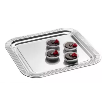 APS CLASSIC Prato de servir retangular 354 x 325 mm metal niquelado e cromado prateado com linhas (1 unid.)