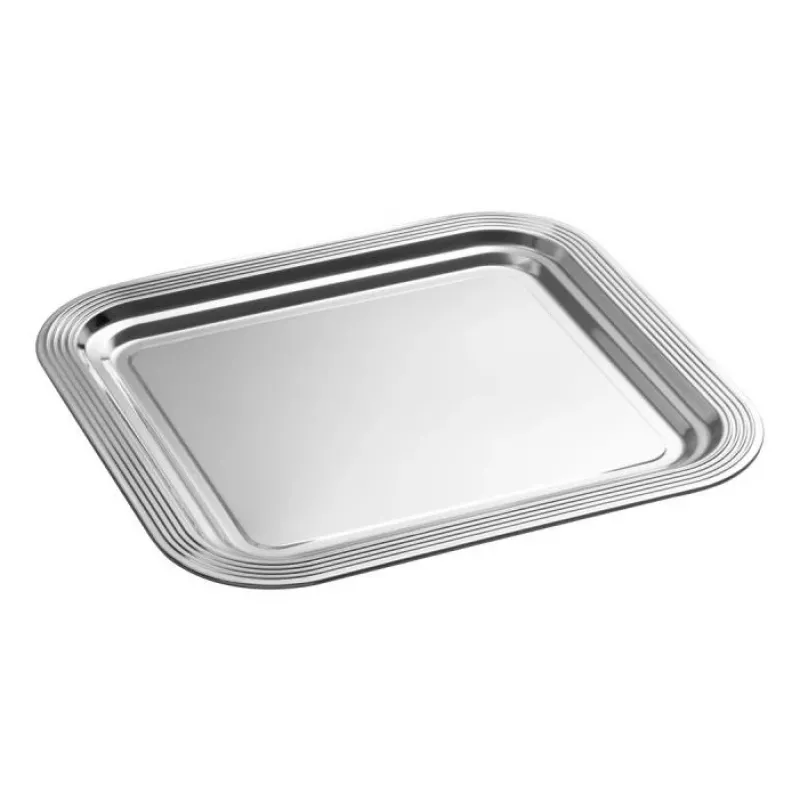 APS CLASSIC Prato de servir retangular 354 x 325 mm metal niquelado e cromado prateado com linhas (1 unid.)
