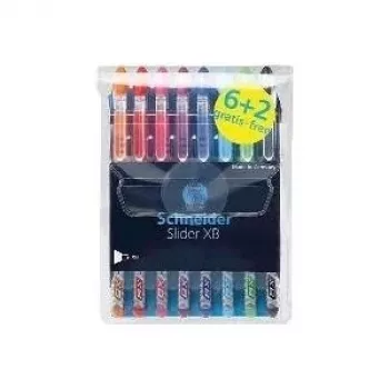 Schneider Slider Basic conjunto de esferográficas - 8 cores diferentes, ponta extralarga de 1,4 mm, tecnologia Viscoglide, zona de pega ergonómica emborrachada, clip em aço inoxidável 151298