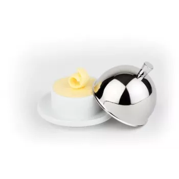 Manteigueira APS, tigela de porcelana com tampa de aço inoxidável 18/8, 180 x 130 x 70 mm, branco/prateado, 1 unid. 15921