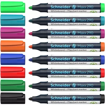 Schneider Maxx 290 marcadores para quadro branco e flipchart conjunto de 8 cores variadas, ponta redonda 2,0-3,0 mm 129098