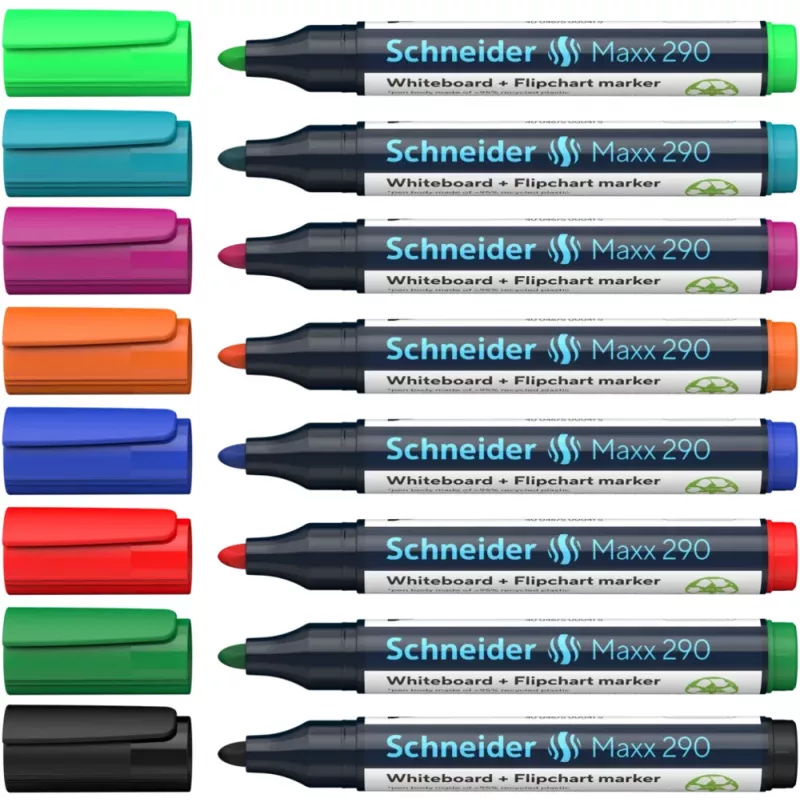 Schneider Maxx 290 marcadores para quadro branco e flipchart conjunto de 8 cores variadas, ponta redonda 2,0-3,0 mm 129098