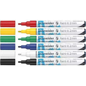 Schneider Paint-It 310 V1 Conjunto de marcadores acrílicos, várias cores, 2,0 mm ponta redonda, 6 unidades (120195)