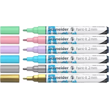 Schneider Paint-It 310 V2 Conjunto de marcadores acrílicos, várias cores, 2,0 mm ponta redonda, 6 unidades 120196
