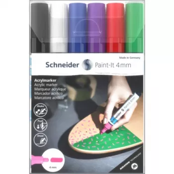 Schneider Paint-It 320 V1 Conjunto de marcadores acrílicos, 6 cores diferentes, 4,0 mm ponta redonda 120295