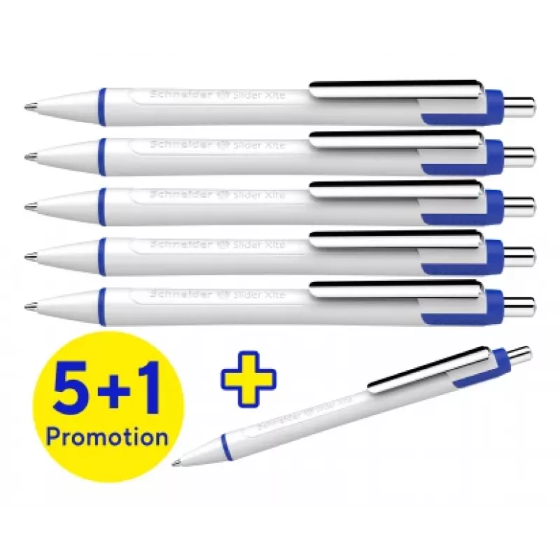 Schneider Slider Xite esferográfica pack 5+1, tinta azul, corpo branco 133286