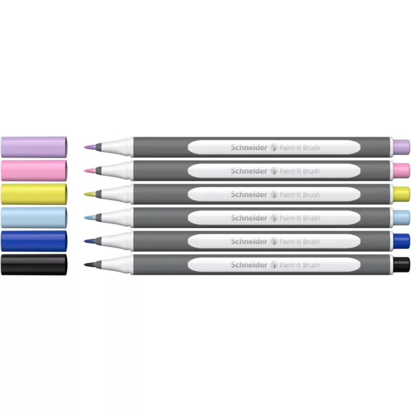 Conjunto de canetas de feltro Schneider Paint-It 070, 6 cores diferentes, ponta redonda 1 mm, tinta à base de água, tampa de segurança ventilada ML07010502