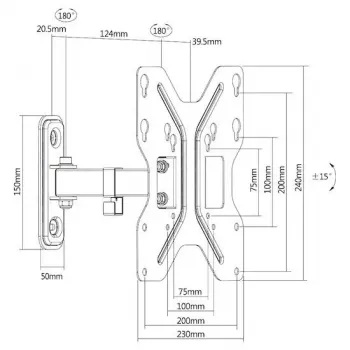 Suporte de parede para TV E+P WHS150 Full-Motion para ecrãs de 32-65 polegadas, VESA 400x400, 35 kg, preto 5625450