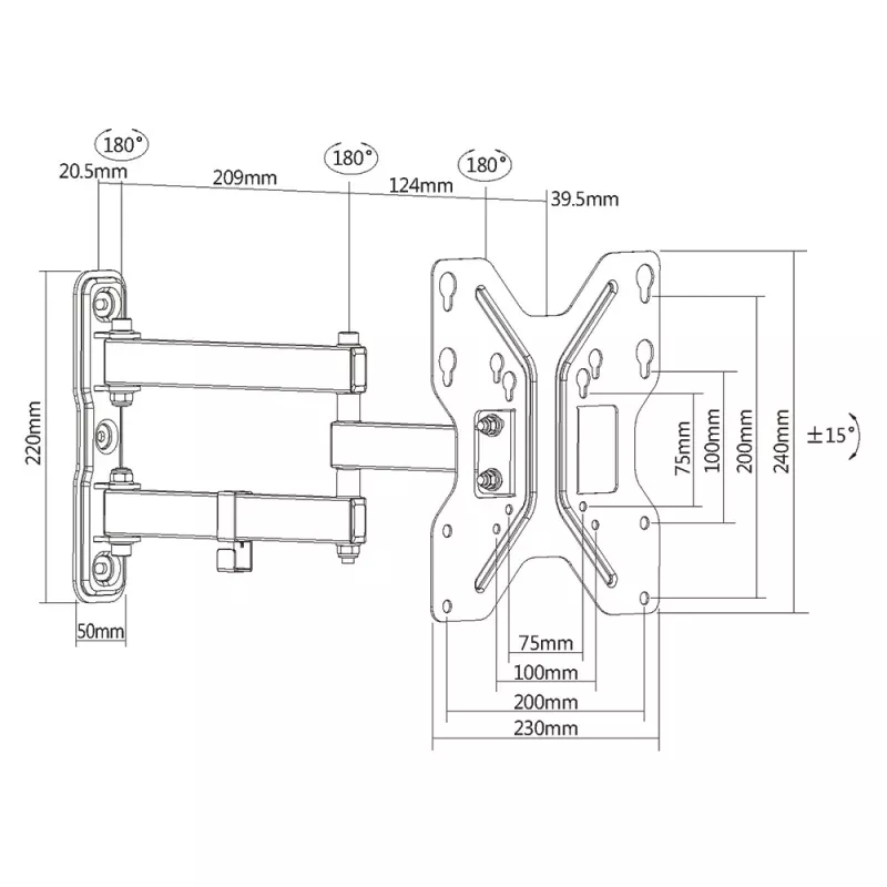 Suporte de parede para TV E+P WHS 151 totalmente articulado para ecrãs de 23-49 polegadas até 30 kg, preto