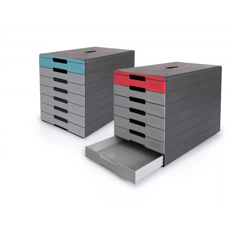 Unidade de gavetas DURABLE IDEALBOX PLUS DIN A4 com 7 gavetas, cinzento/vermelho 776303