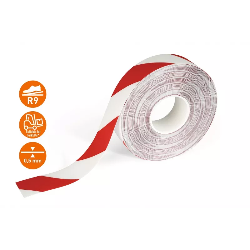 DURABLE DURALINE 50/05 fita autocolante de marcação de pavimento, vermelho/branco, 50 mm x 5 m 1021132