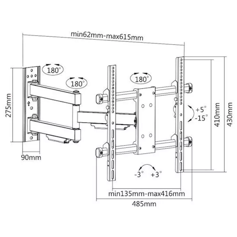 E+P suporte de parede Full-Motion para TVs de 32-65 polegadas, VESA até 400x400, orientável, inclinável, preto 0005625444