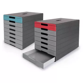 Gaveteiro DURABLE IDEALBOX PLUS, 7 gavetas, DIN A4, cinzento/azul, poliestireno 776306