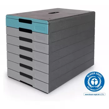 Gaveteiro DURABLE IDEALBOX PLUS, 7 gavetas, DIN A4, cinzento/azul, poliestireno 776306