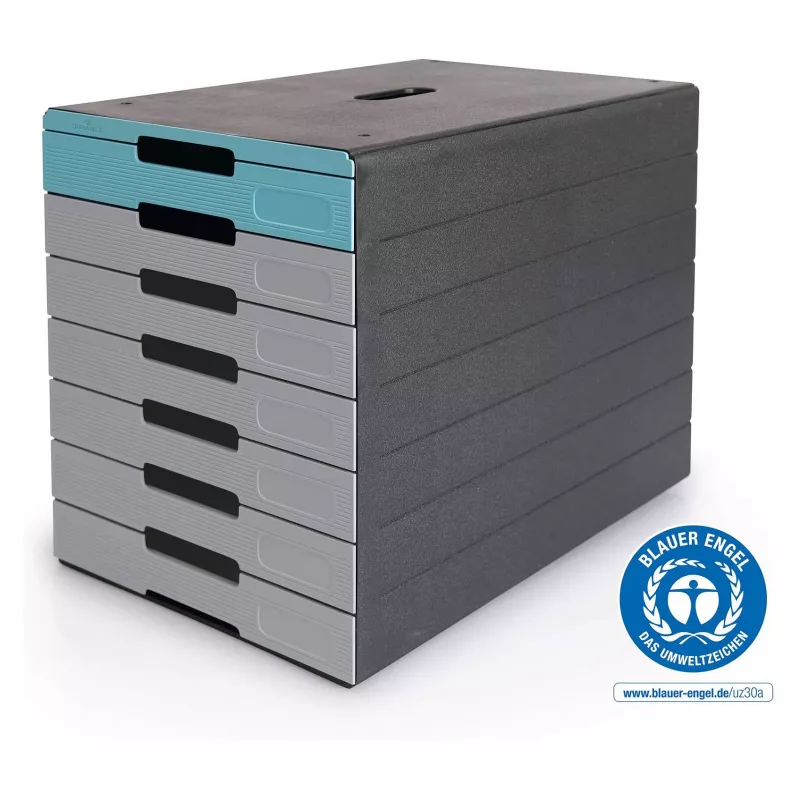 Gaveteiro DURABLE IDEALBOX PLUS, 7 gavetas, DIN A4, cinzento/azul, poliestireno 776306