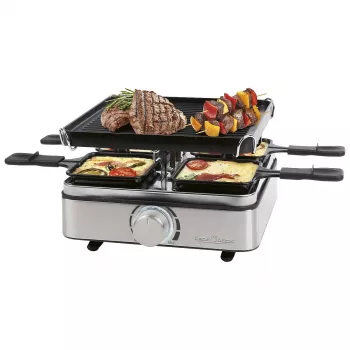 PROFI COOK grelhador raclette PC-RG 1301 para 4 pessoas com placa de ferro fundido reversível, caixa de aço inoxidável 501301
