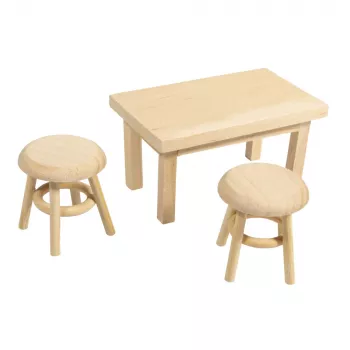 Rayher mini mesa de duendes com 2 bancos, madeira natural, conjunto de 3 peças 46819505
