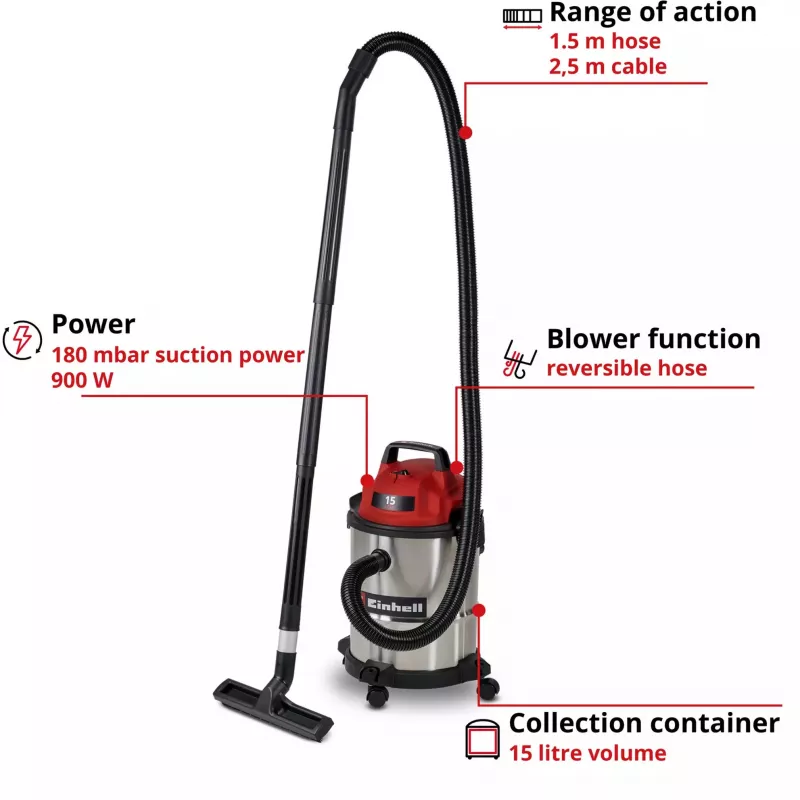 Aspirador de líquidos e pós Einhell TC-VC 1540 S 15 L 1500 W 2347405