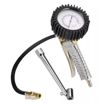 Medidor analógico de pressão dos pneus Einhell 4133110 com manómetro, 0-10 bar / 0-145 psi, válvula de descarga