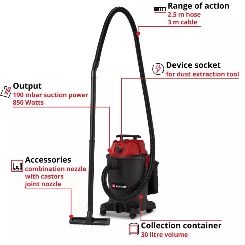Aspirador de líquidos e pós Einhell TC-VC 3055 A 30 L aço inoxidável 1500 W 2347430
