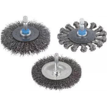 Escova circular de arame de aço encrespado Wolfcraft 75 mm com haste de 6,3 mm 2100000