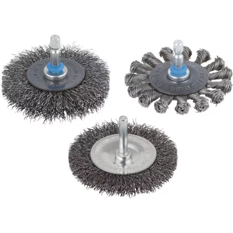 Escova circular de arame de aço encrespado Wolfcraft 75 mm com haste de 6,3 mm 2100000