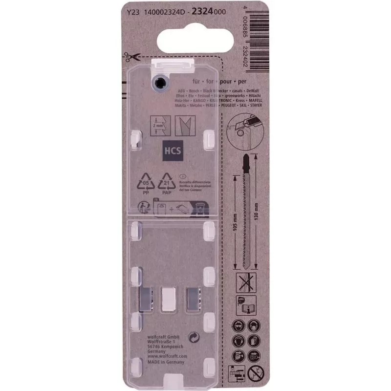 Lâmina de serra de recortar HCS Wolfcraft 2324000 130 mm haste em T 1 unid.