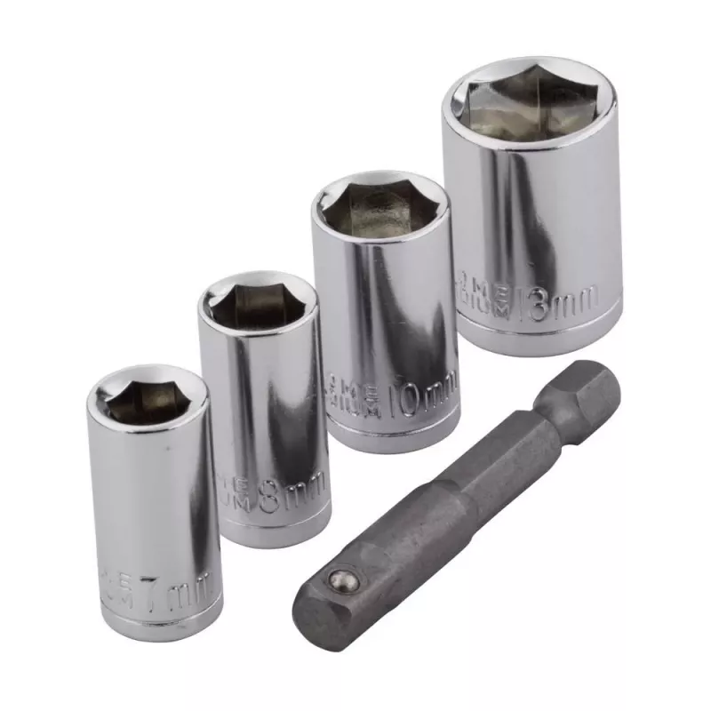 Conjunto de 5 chaves de caixa sextavadas exteriores Wolfcraft 2413000, encaixe de 1/4 polegadas, aço cromo-vanádio