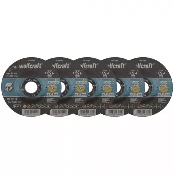 Wolfcraft 1620300 Conjunto de discos de corte, 115 mm de diâmetro, furo 22,23 mm, 1,0 mm de espessura, 5 unid., para metal e aço inoxidável