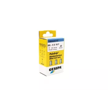 Porca rebite GESIPA PolyGrip® M6, aço inoxidável A2, 9x18 mm, 25 unid., 1464838