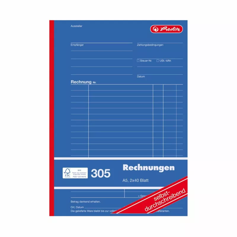 Livros de formulários de fatura Herlitz A5 2 partes autocopiativos, pack de 4 300003799