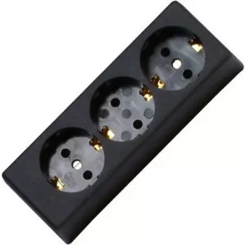 HEINRICH KOPP Régua de tomadas tripla sem interruptor, preto, não cablada, 16 A, 250 V, Schuko, proteção para crianças, montagem na parede 120305001