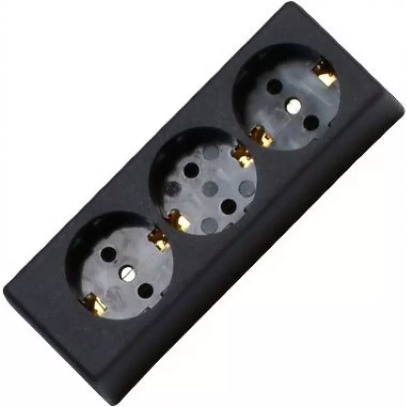 HEINRICH KOPP Régua de tomadas tripla sem interruptor, preto, não cablada, 16 A, 250 V, Schuko, proteção para crianças, montagem na parede 120305001