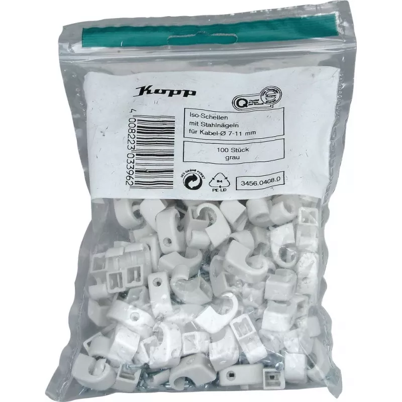Kopp Braçadeira para cabo com prego, diâmetro do feixe 7-11 mm, cinzento, 100 unid. 345604080