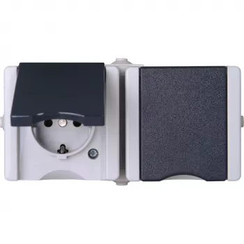 HEINRICH KOPP Tomada Schuko dupla horizontal, pré-cablada, sobrepor IP44 cinzento 16 A, 250 V (950655000)