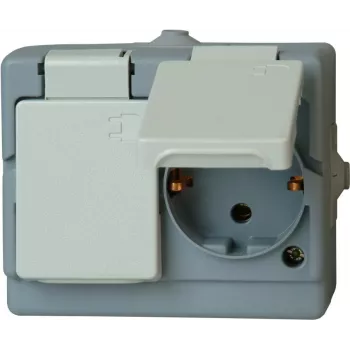 HEINRICH KOPP Tomada Schuko dupla de sobrepor IP44, pré-cablada, horizontal, cinzento 1302.4800.6