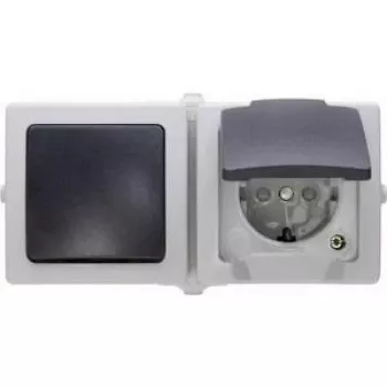 Kopp Nautic Unidade combinada, tomada com interruptor e tampa basculante, cinzento, IP44, montagem à superfície 138656001