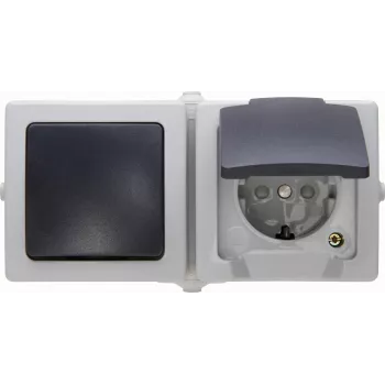 Kopp Nautic Unidade combinada, tomada com interruptor e tampa basculante, cinzento, IP44, montagem à superfície 138656001
