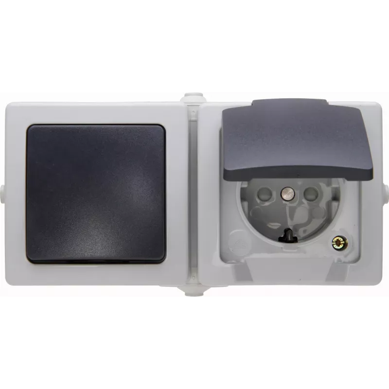 Kopp Nautic Unidade combinada, tomada com interruptor e tampa basculante, cinzento, IP44, montagem à superfície 138656001