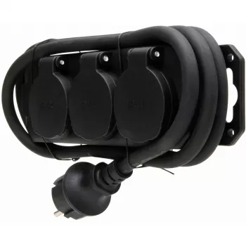 HEINRICH KOPP 223003044 régua de tomadas 3 tomadas com proteção para crianças, preto, cabo de 1,4 m