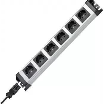 Kopp POWERversal régua de tomadas 6 tomadas com entrada GST18i, sem interruptor, prateado/preto 2.29420012E8