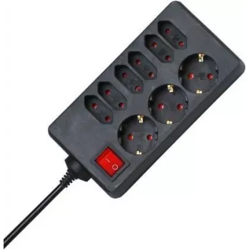 HEINRICH KOPP extensão 9 tomadas Schuko 1,4 m preto/vermelho com interruptor iluminado 129805005