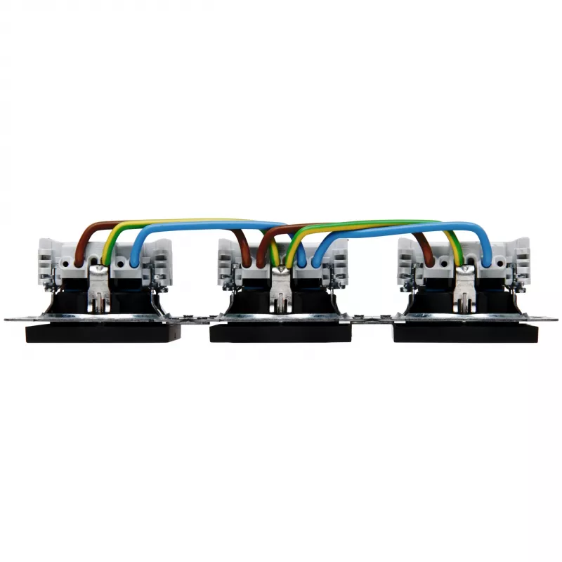 Tomada Schuko múltipla de encastrar Heinrich Kopp HK07 KombiQuick 3 tomadas, horizontal, preta, 16 A, 250 V, IP20, terminais de parafuso, sem proteção para crianças 133350001