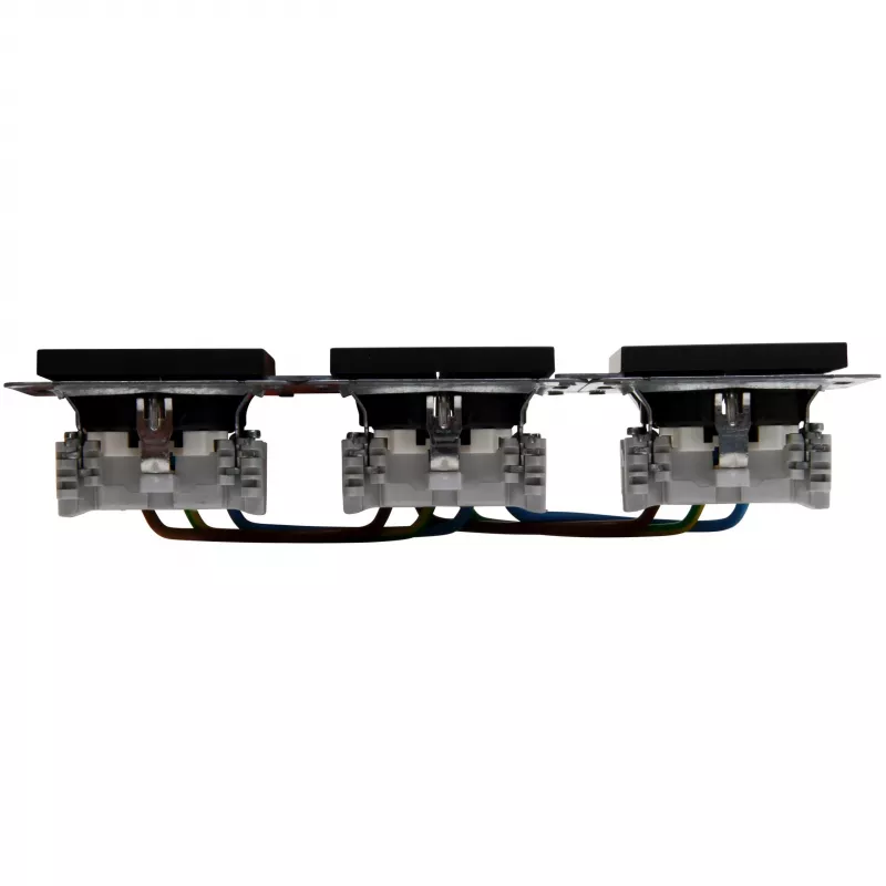 Tomada Schuko múltipla de encastrar Heinrich Kopp HK07 KombiQuick 3 tomadas, horizontal, preta, 16 A, 250 V, IP20, terminais de parafuso, sem proteção para crianças 133350001