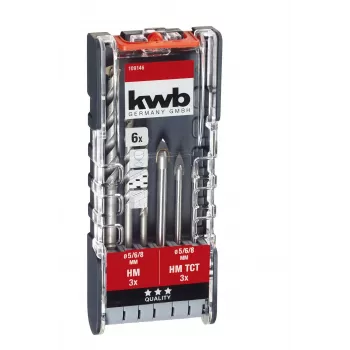 kwb 109146 Conjunto de brocas para vidro, 6 peças, 5/6/8 mm, carboneto de tungsténio, para vidro, azulejos, cerâmica, espelhos, porcelana
